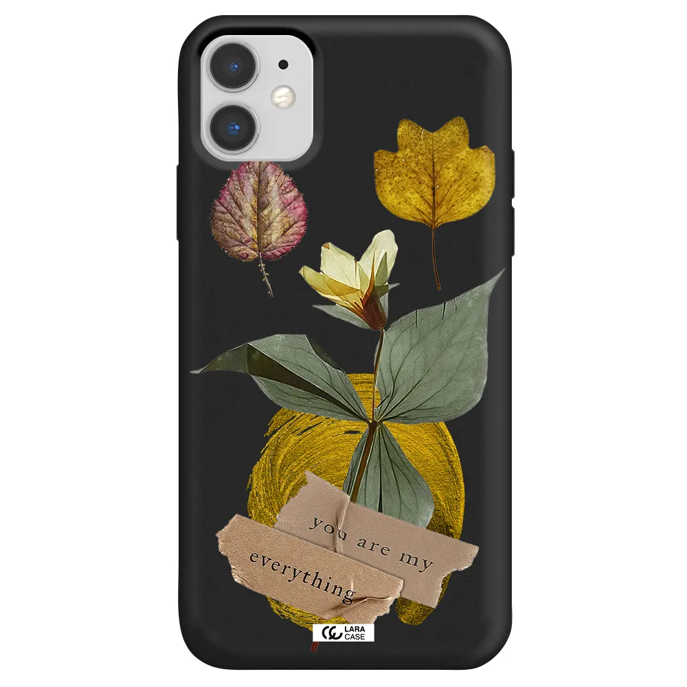 a flower with leaves and a box Apple iPhone 11 Silicone black Case