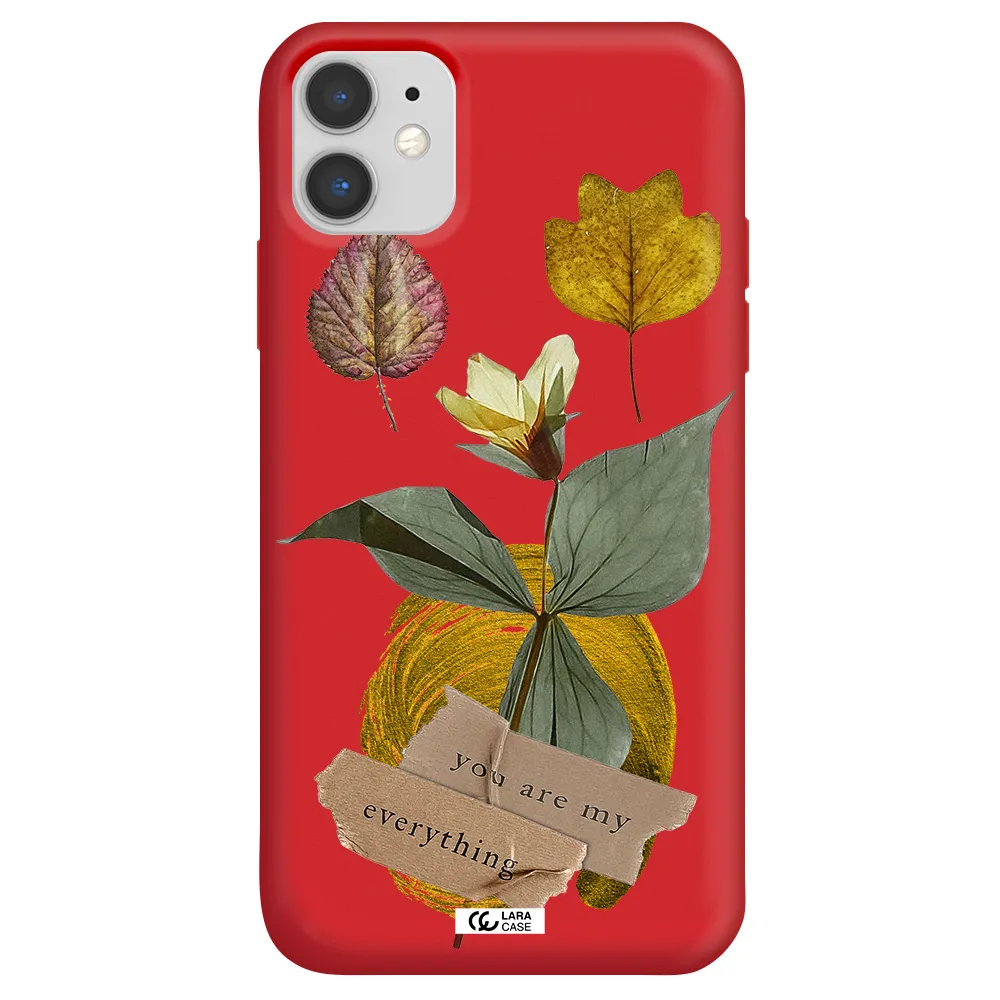 a flower with leaves and a box Apple iPhone 11 Silicone Imperial Red Case