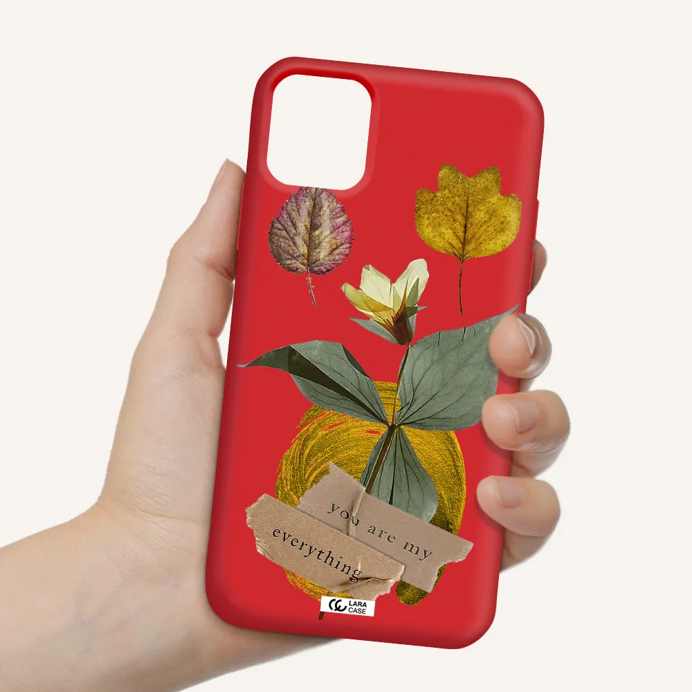 a flower with leaves and a box Apple iPhone 11 Silicone Imperial Red Case