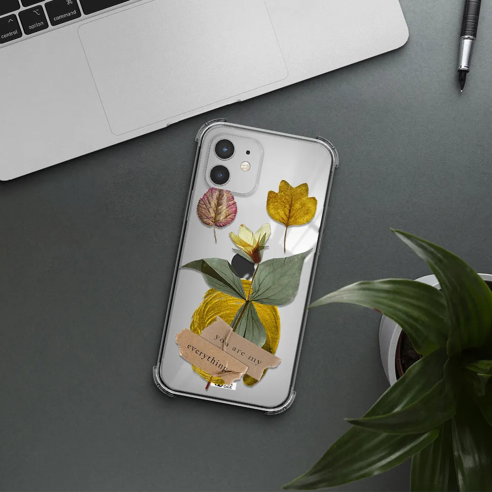a flower with leaves and a box Apple iPhone 12 Clear PC Case
