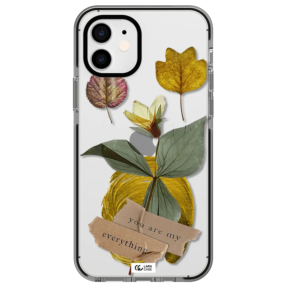 a flower with leaves and a box Apple iPhone 12 impact black border Case