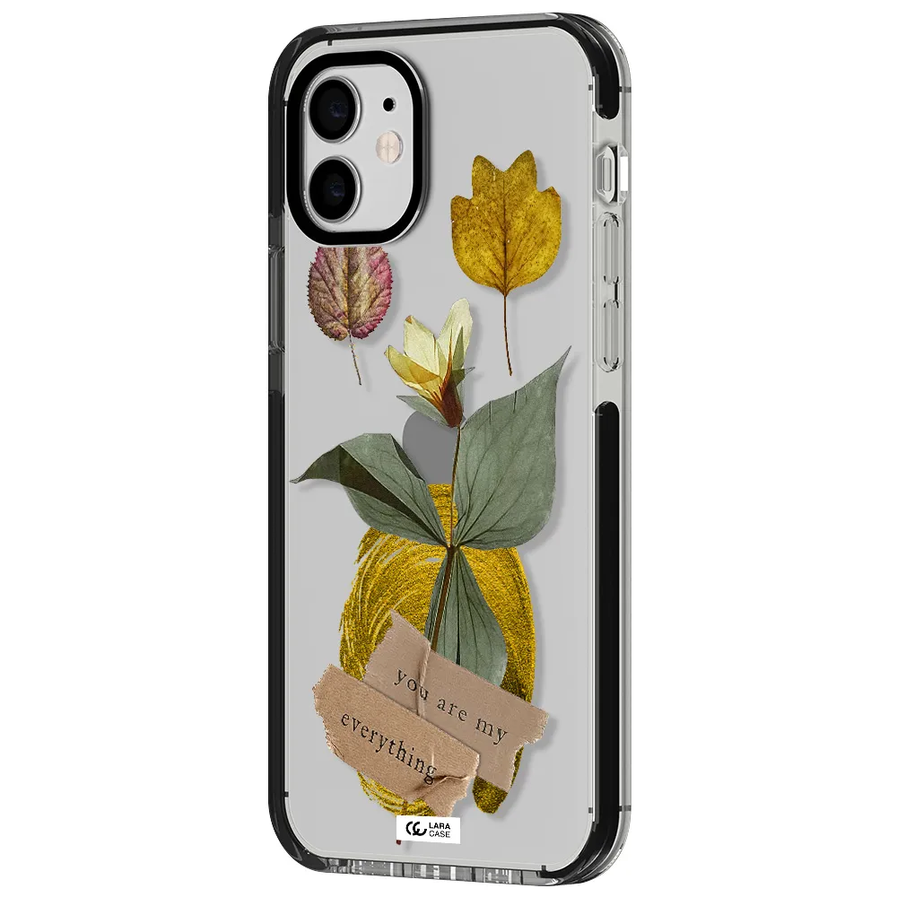 a flower with leaves and a box Apple iPhone 12 impact black border Case