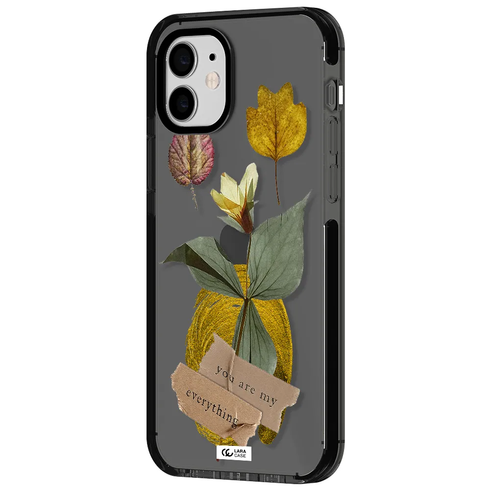 a flower with leaves and a box Apple iPhone 12 impact Smoke Black Case