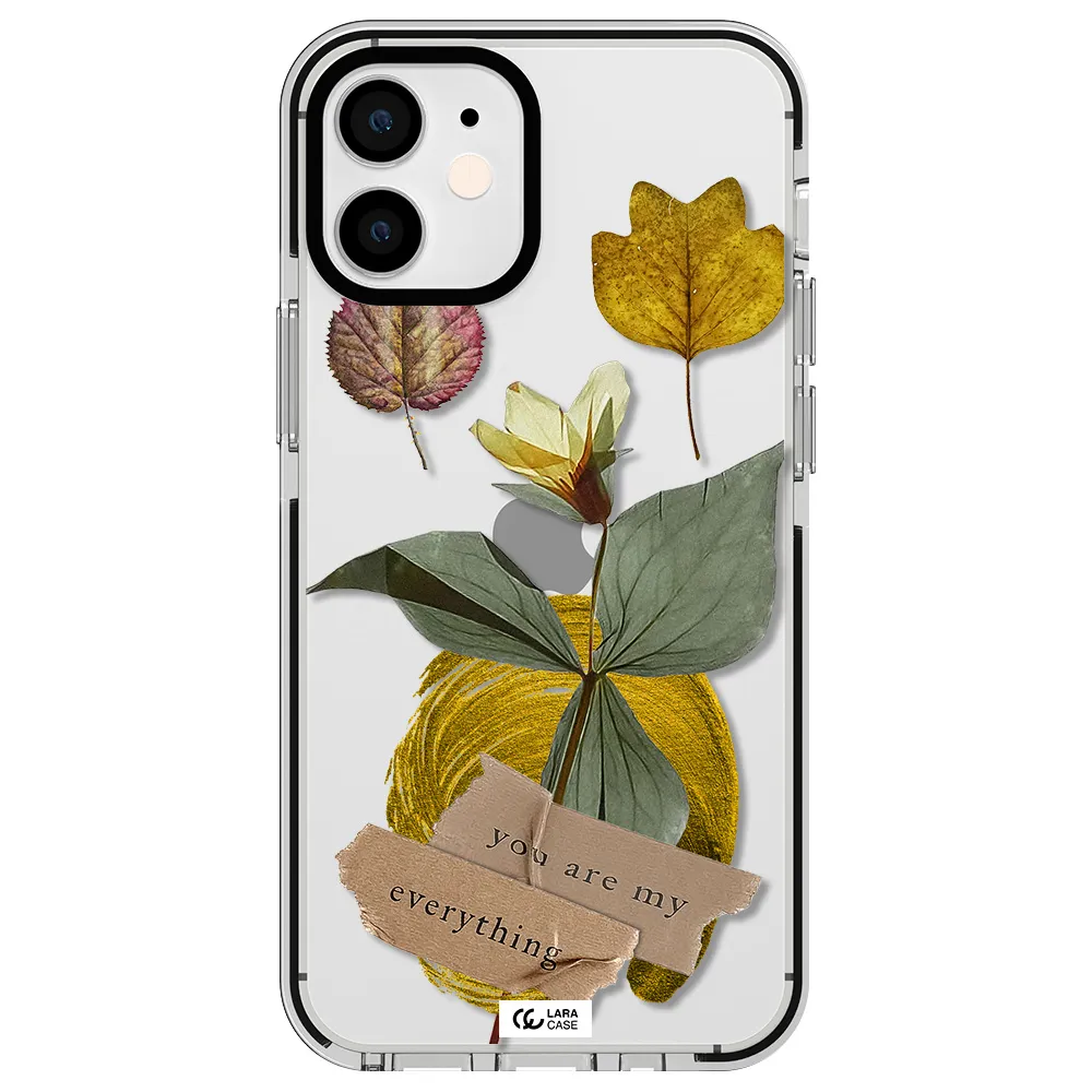 a flower with leaves and a box Apple iPhone 12 mini impact black border Case
