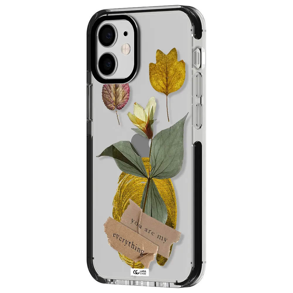 a flower with leaves and a box Apple iPhone 12 mini impact black border Case