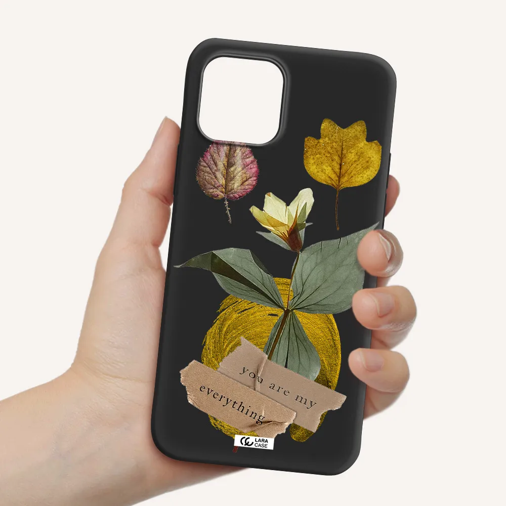 a flower with leaves and a box Apple iPhone 12 mini Silicone black Case