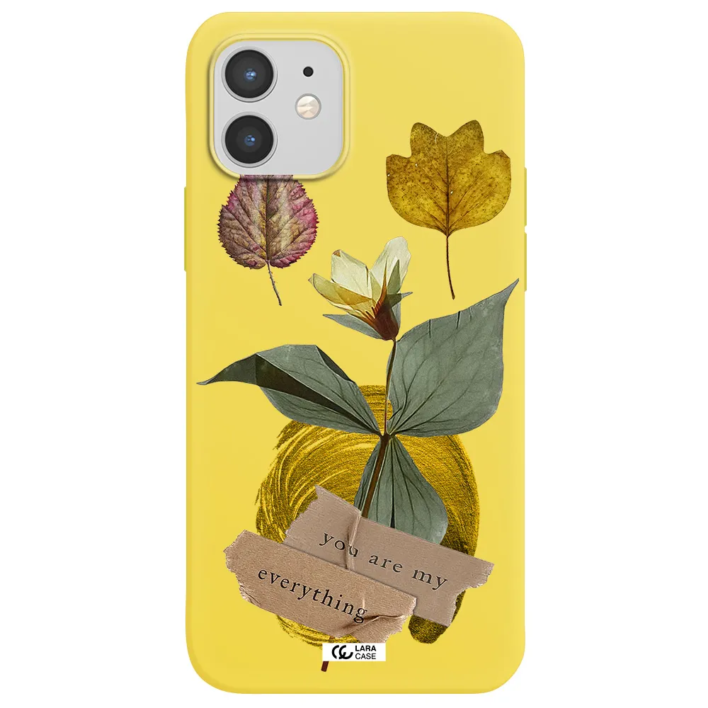 a flower with leaves and a box Apple iPhone 12 mini Silicone canary yellow Case