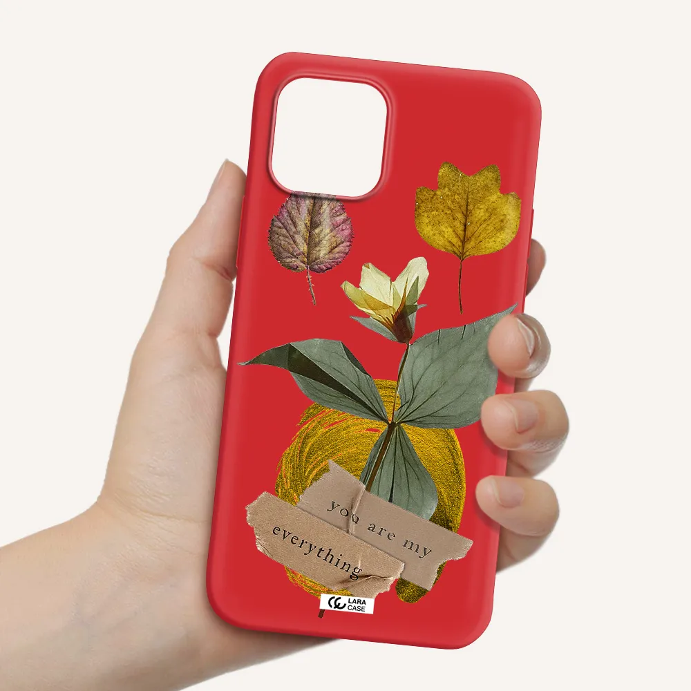 a flower with leaves and a box Apple iPhone 12 mini Silicone Imperial Red Case
