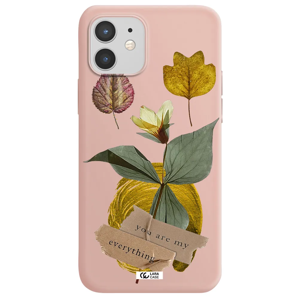 a flower with leaves and a box Apple iPhone 12 mini Silicone pastel pink Case