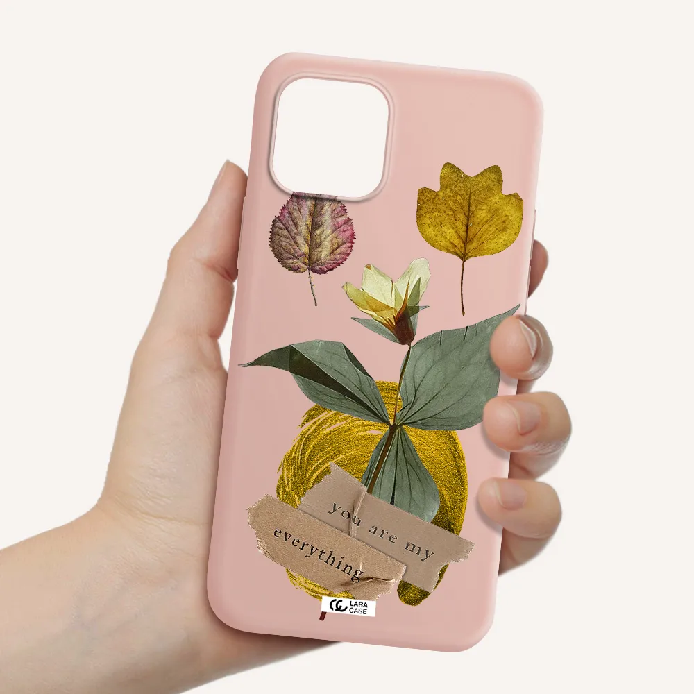 a flower with leaves and a box Apple iPhone 12 mini Silicone pastel pink Case