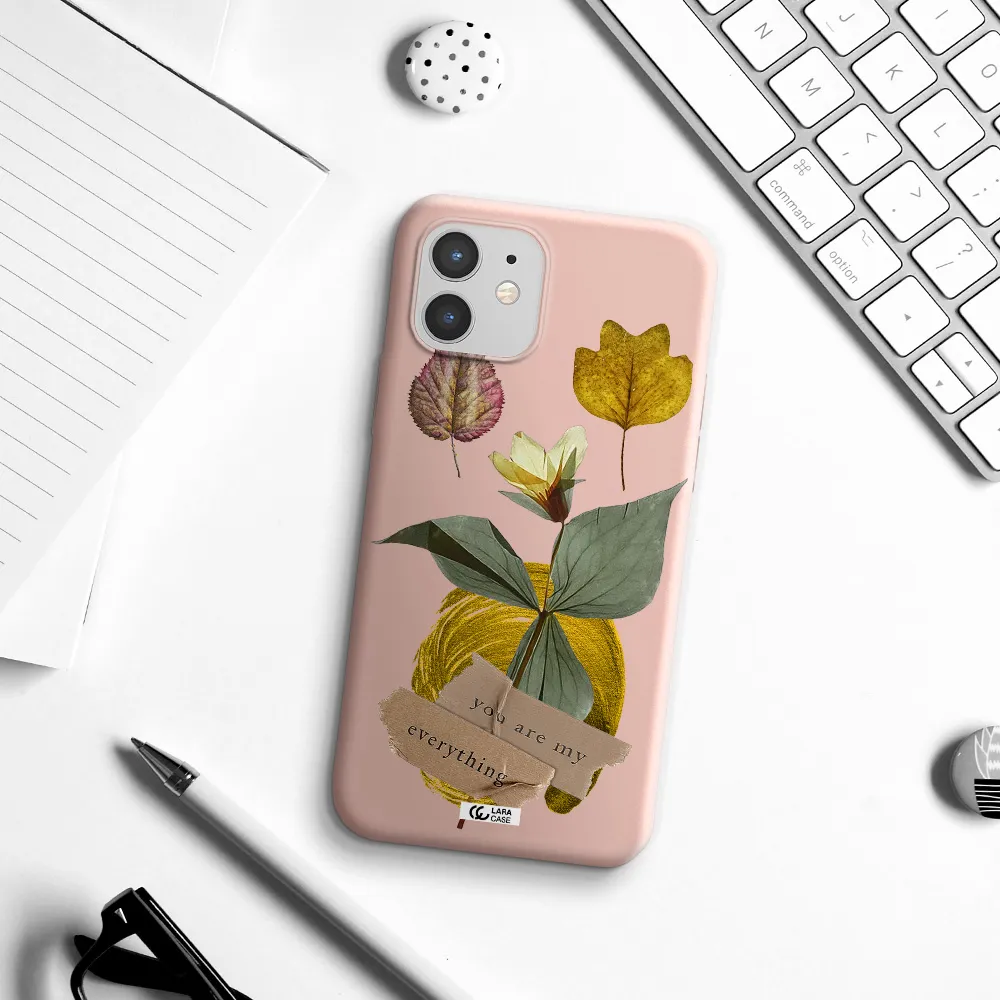 a flower with leaves and a box Apple iPhone 12 mini Silicone pastel pink Case