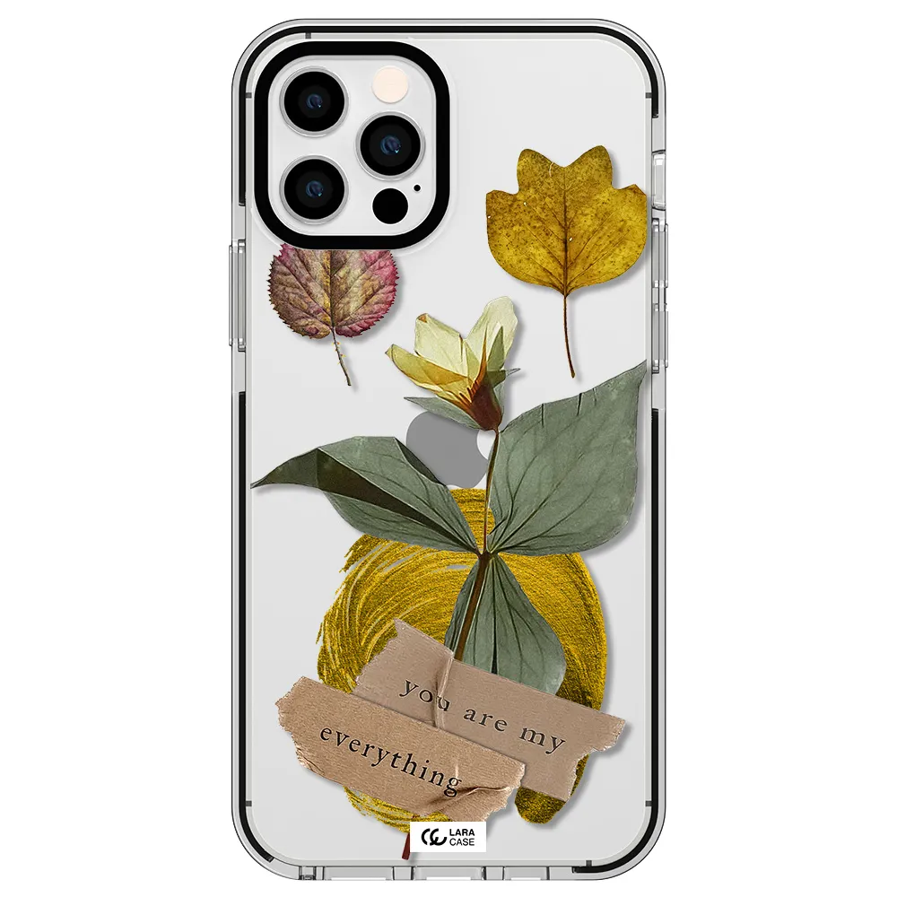 a flower with leaves and a box Apple iPhone 12 pro impact black border Case