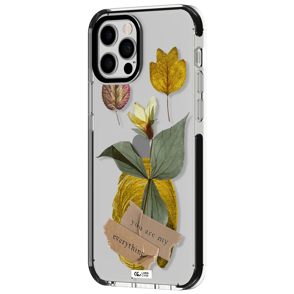 a flower with leaves and a box Apple iPhone 12 pro impact black border Case