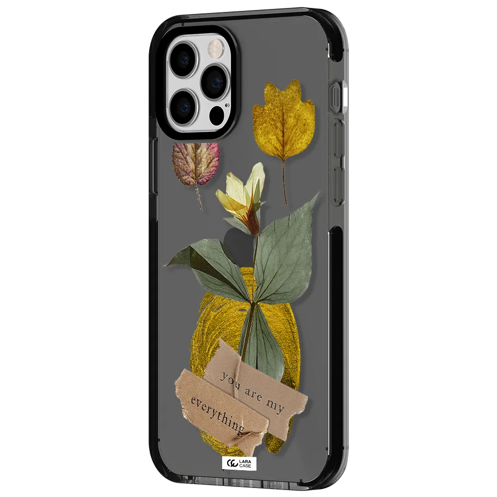 a flower with leaves and a box Apple iPhone 12 pro impact Smoke Black Case