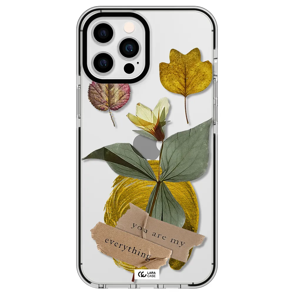 a flower with leaves and a box Apple iPhone 12 pro max impact black border Case