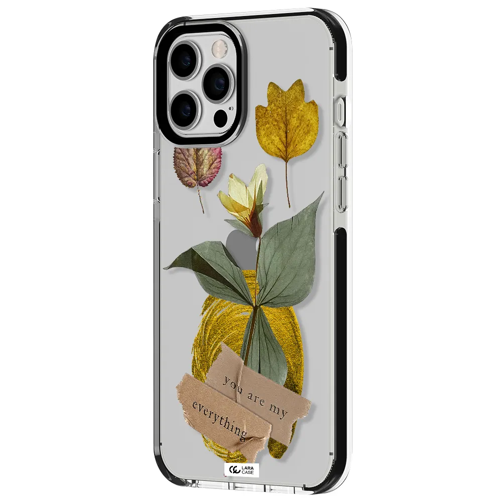 a flower with leaves and a box Apple iPhone 12 pro max impact black border Case