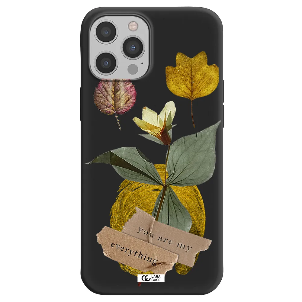 a flower with leaves and a box Apple iPhone 12 pro max Silicone black Case