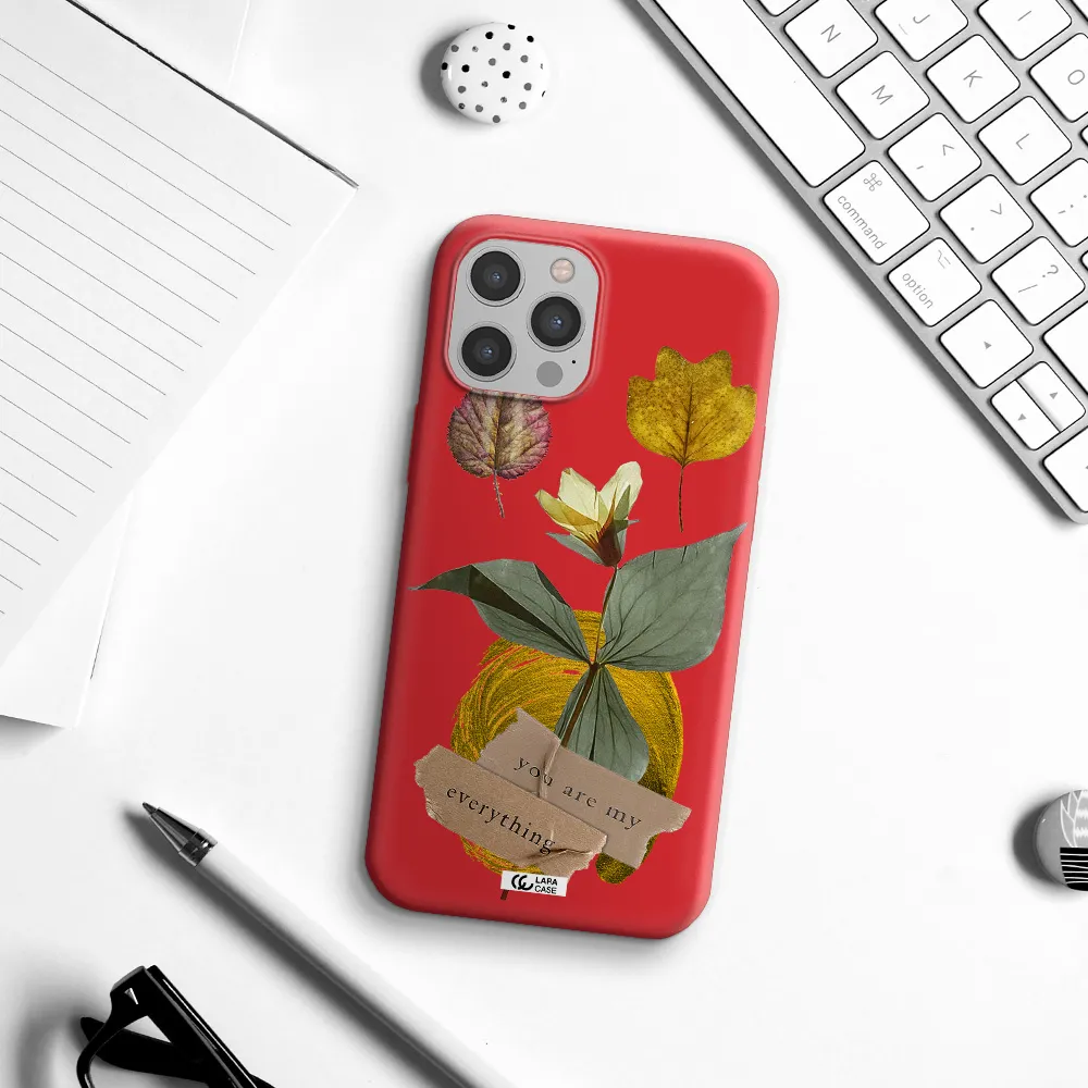 a flower with leaves and a box Apple iPhone 12 pro max Silicone Imperial Red Case