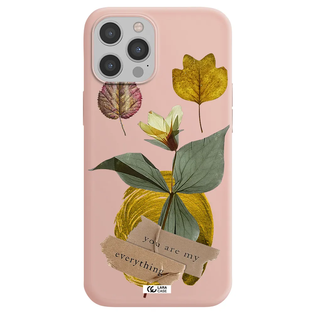 a flower with leaves and a box Apple iPhone 12 pro max Silicone pastel pink Case