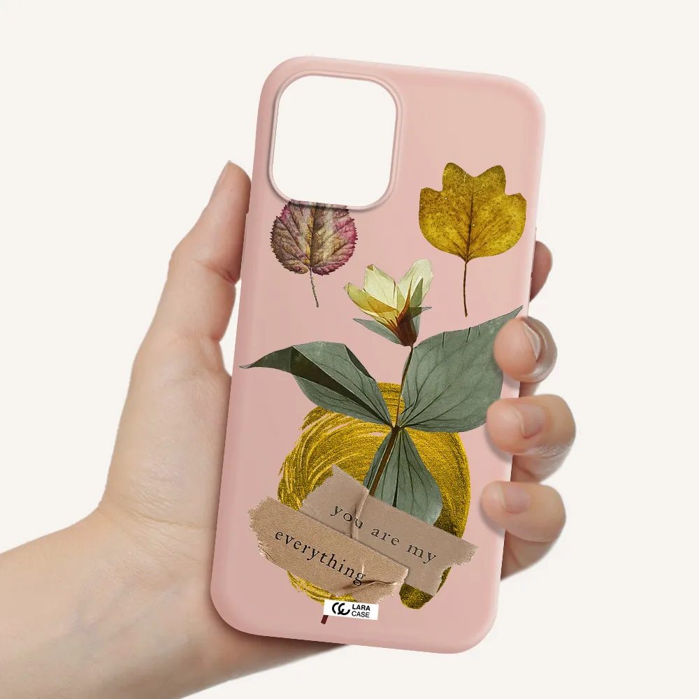 a flower with leaves and a box Apple iPhone 12 pro Silicone pastel pink Case