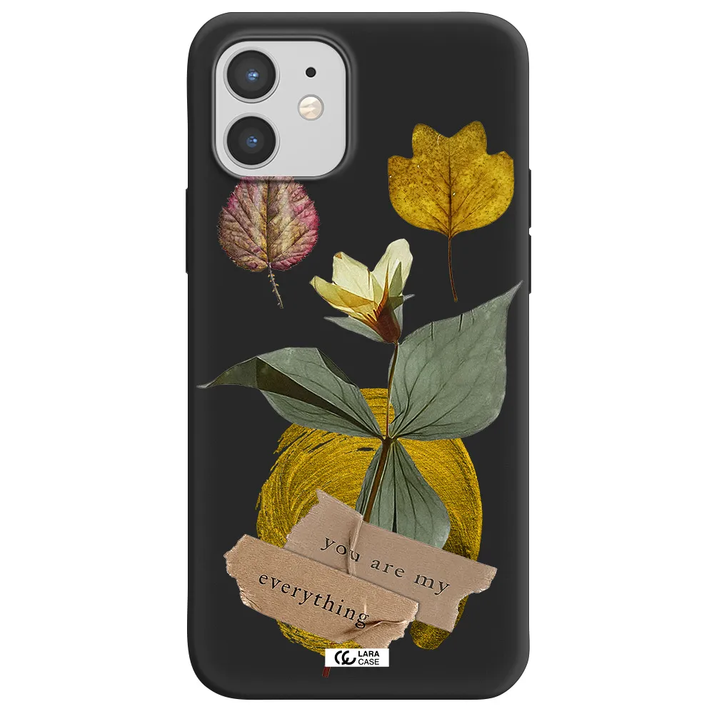 a flower with leaves and a box Apple iPhone 12 Silicone black Case