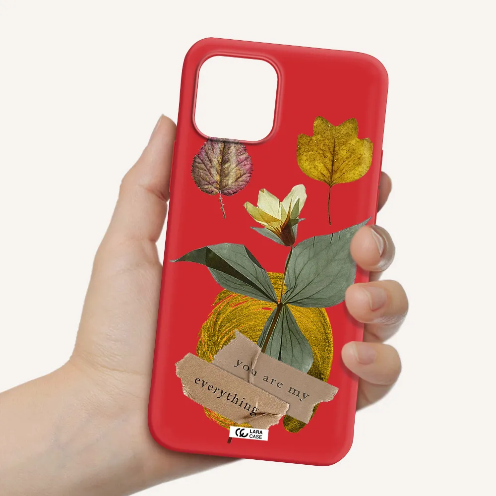 a flower with leaves and a box Apple iPhone 12 Silicone Imperial Red Case