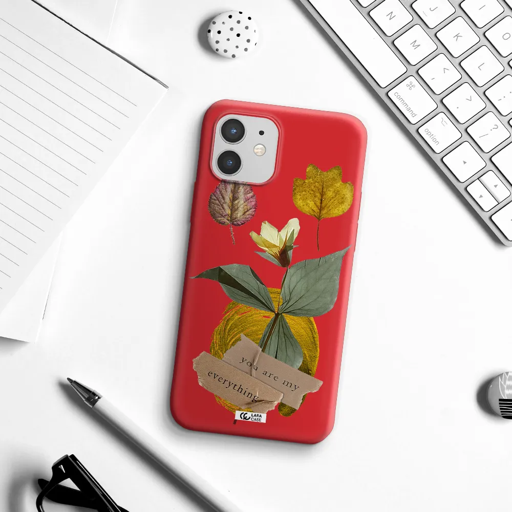 a flower with leaves and a box Apple iPhone 12 Silicone Imperial Red Case
