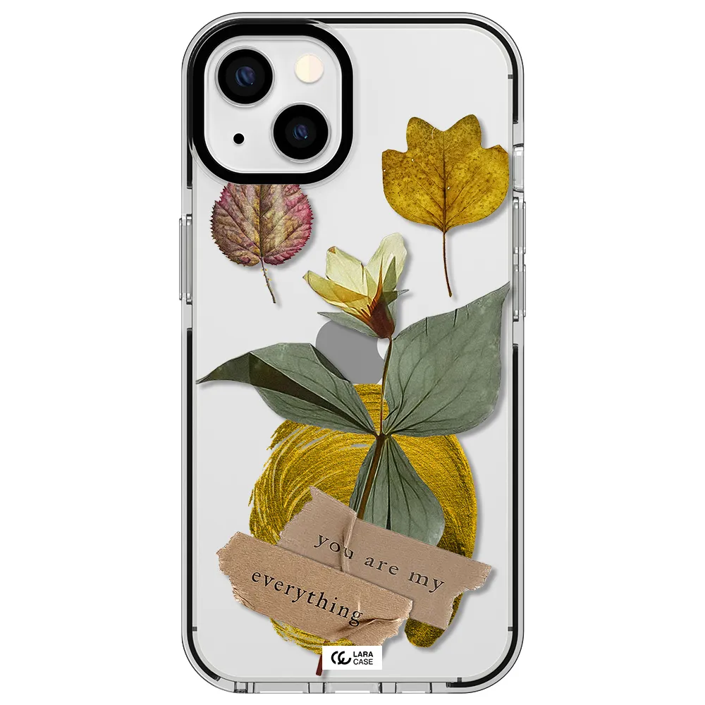 a flower with leaves and a box Apple iPhone 13 impact black border Case