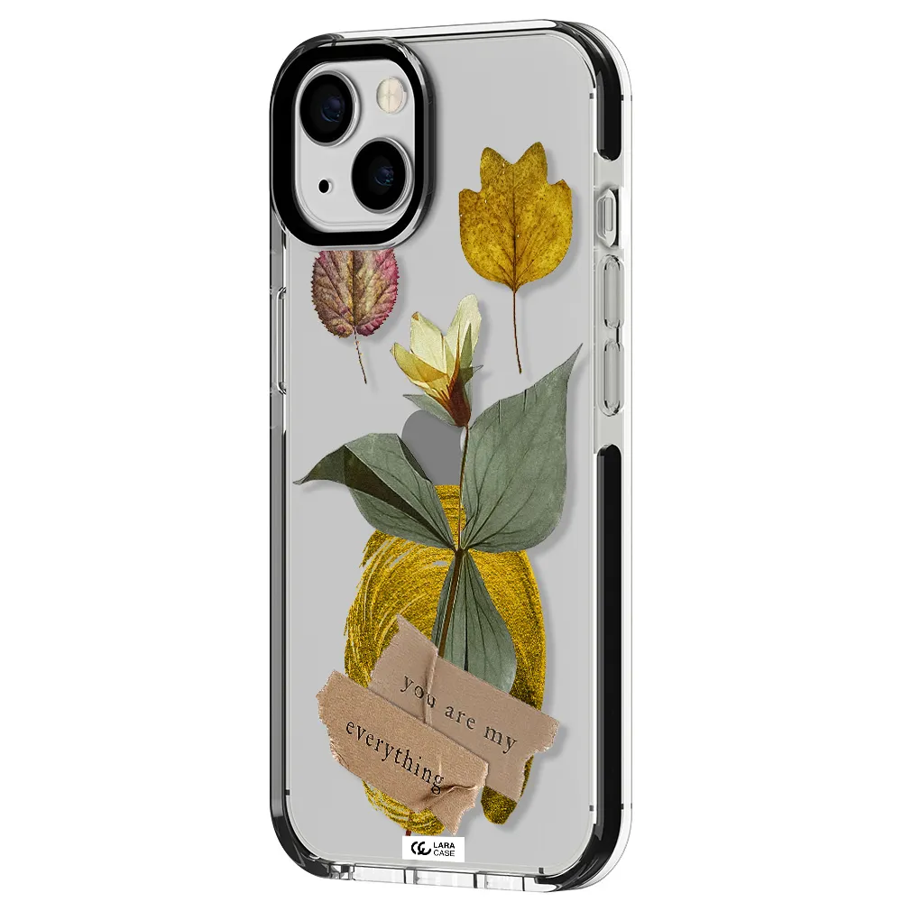 a flower with leaves and a box Apple iPhone 13 impact black border Case