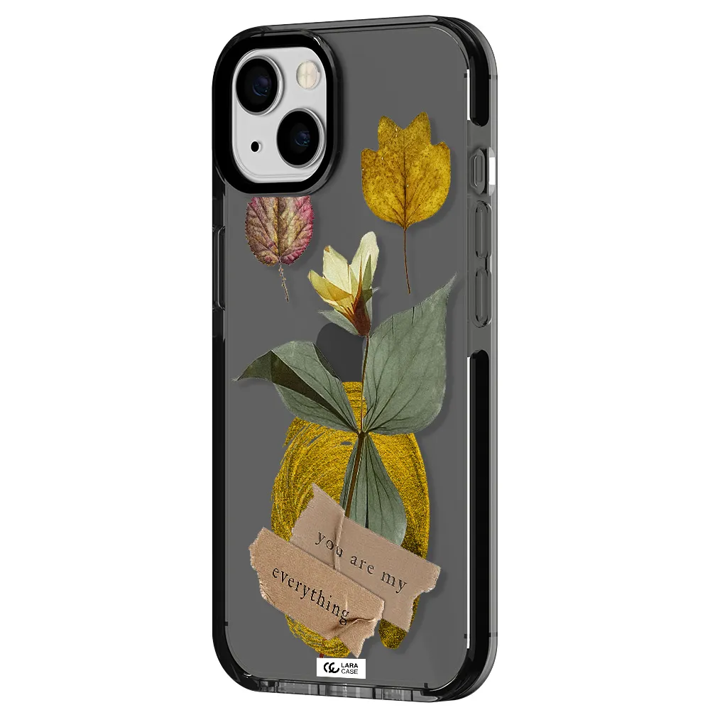 a flower with leaves and a box Apple iPhone 13 impact Smoke Black Case