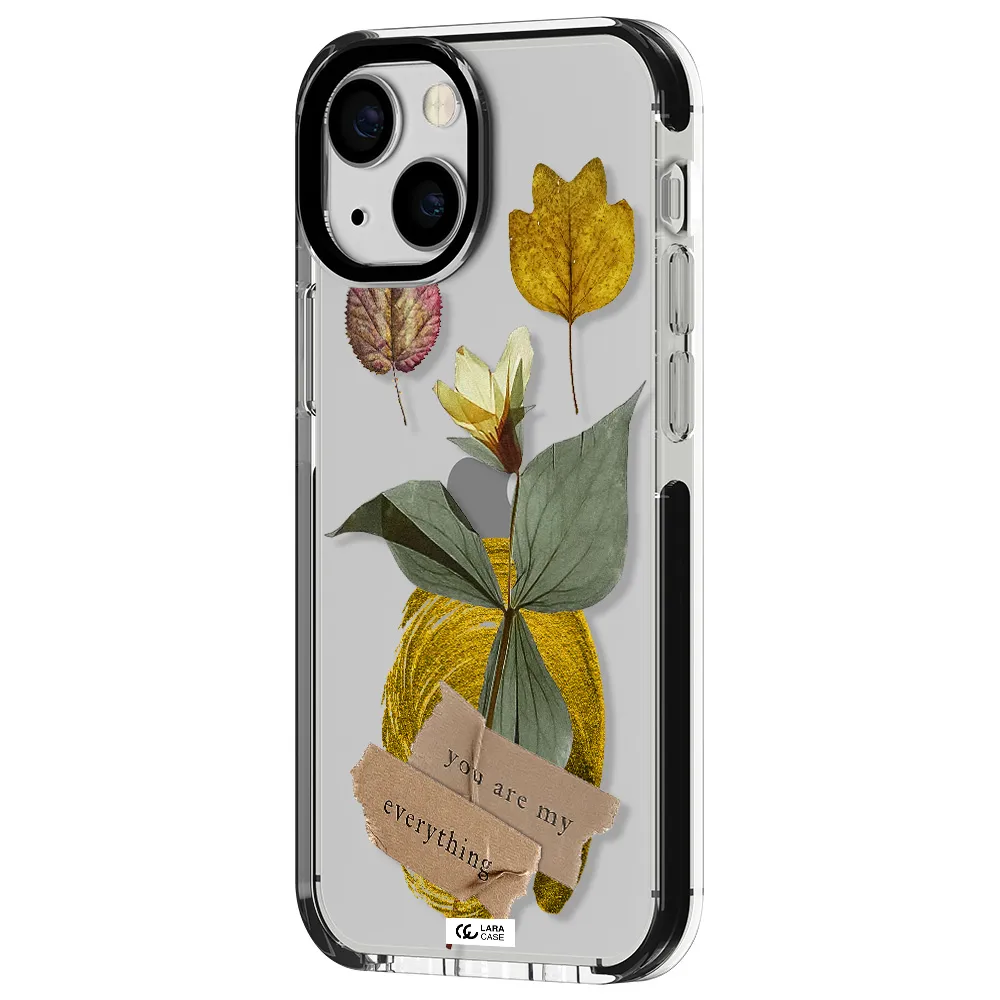 a flower with leaves and a box Apple iPhone 13 mini impact black border Case