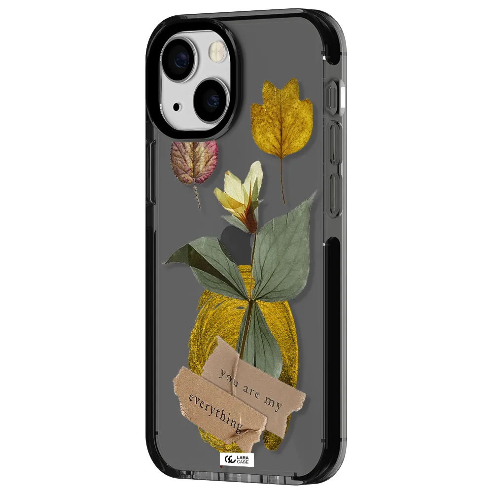a flower with leaves and a box Apple iPhone 13 mini impact Smoke Black Case