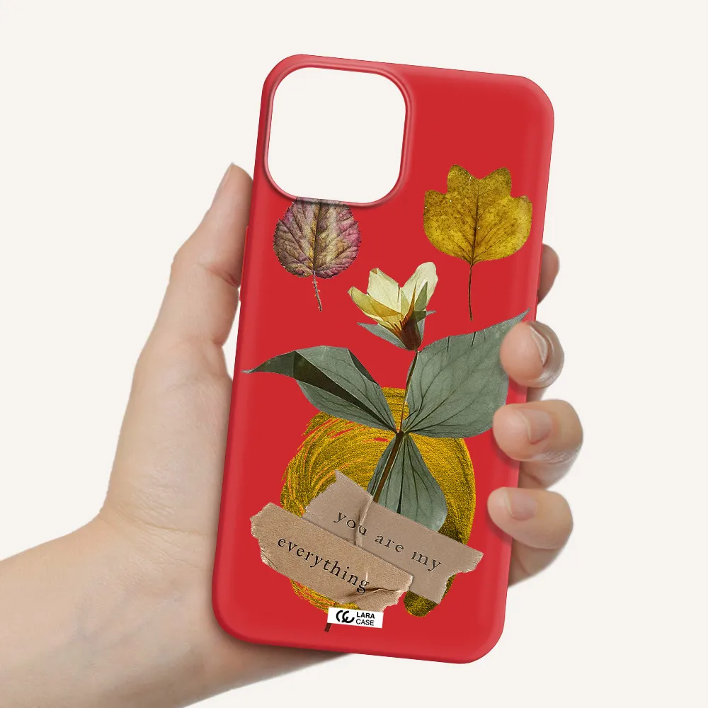 a flower with leaves and a box Apple iPhone 13 mini Silicone Imperial Red Case