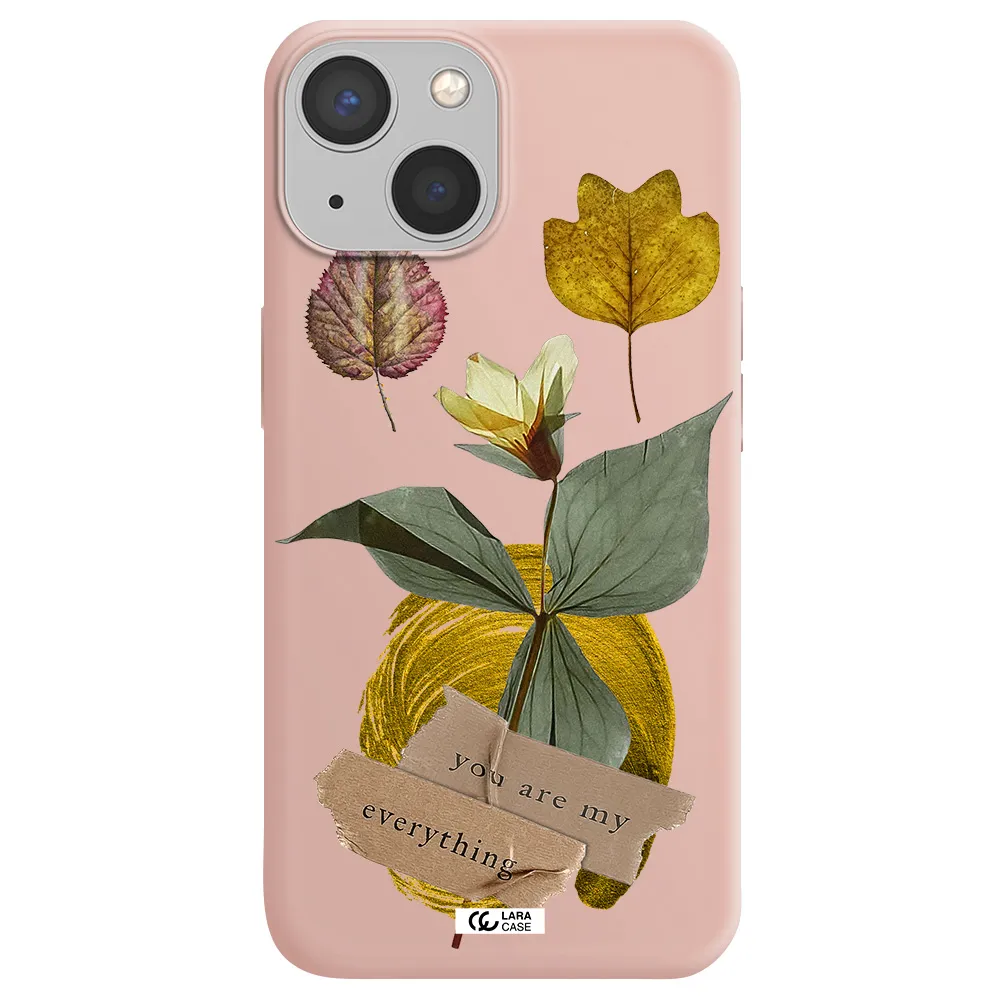 a flower with leaves and a box Apple iPhone 13 mini Silicone pastel pink Case