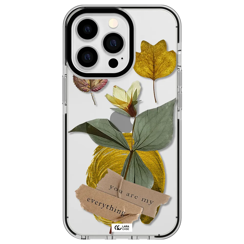 a flower with leaves and a box Apple iPhone 13 Pro impact black border Case