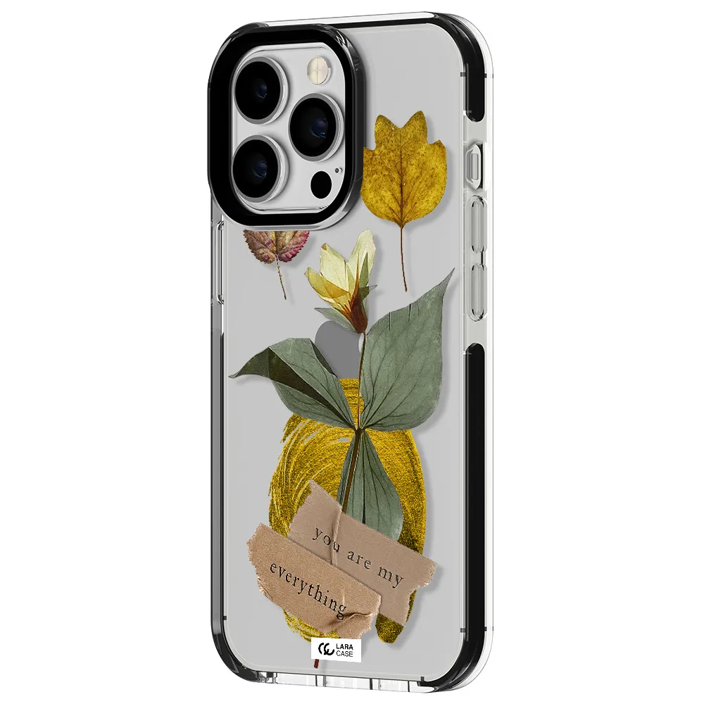 a flower with leaves and a box Apple iPhone 13 Pro impact black border Case