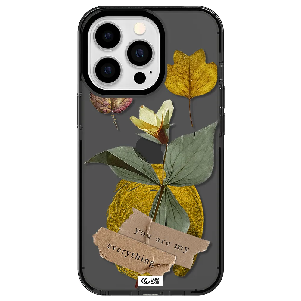 a flower with leaves and a box Apple iPhone 13 Pro impact Smoke Black Case