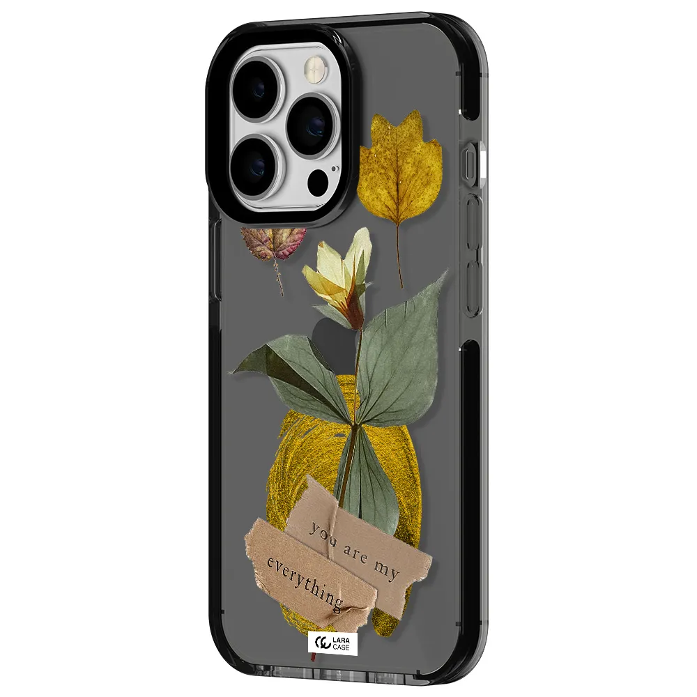 a flower with leaves and a box Apple iPhone 13 Pro impact Smoke Black Case