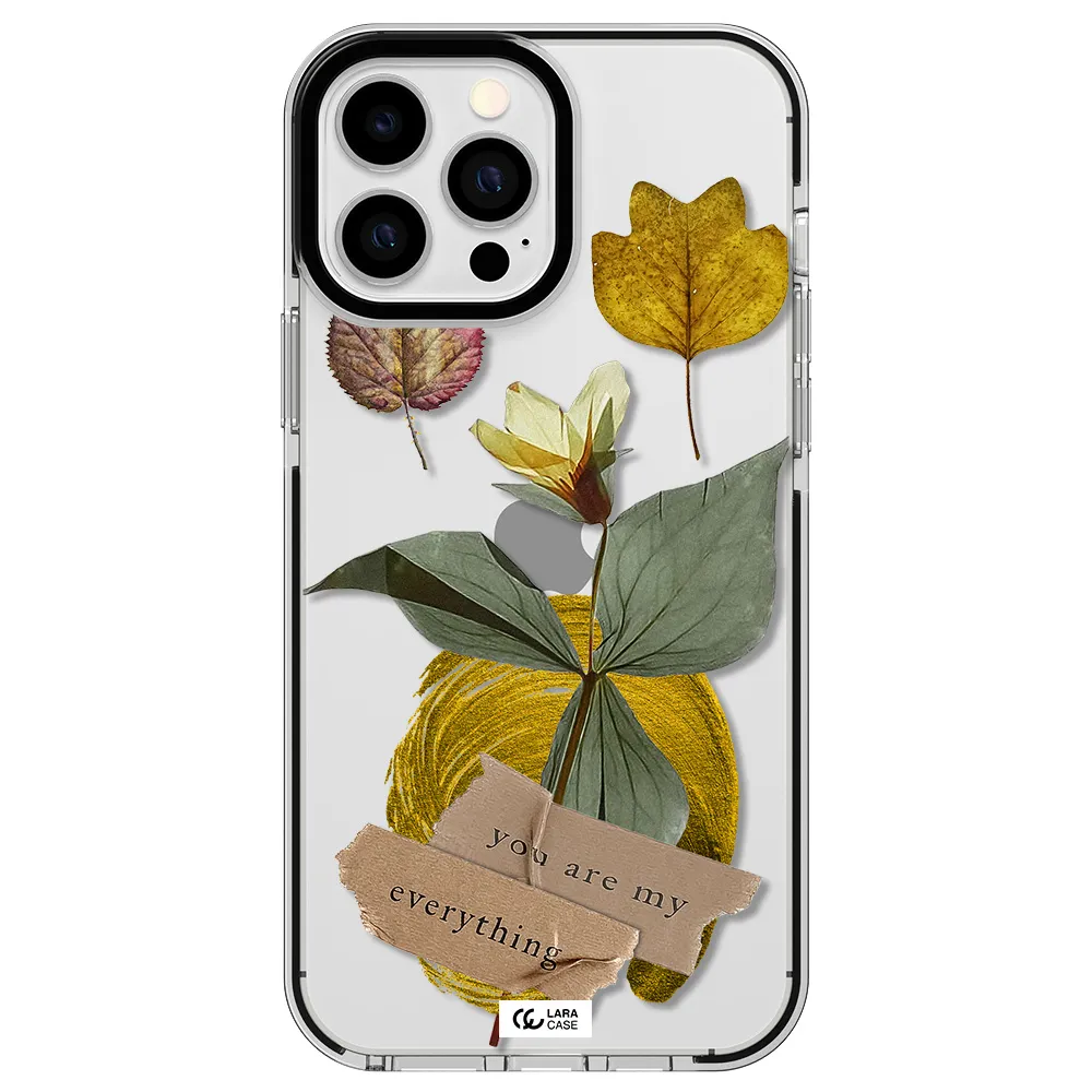 a flower with leaves and a box Apple iPhone 13 Pro Max impact black border Case