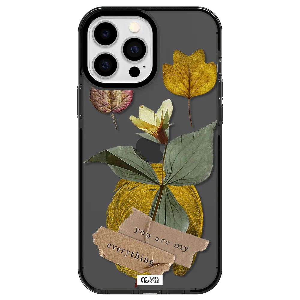 a flower with leaves and a box Apple iPhone 13 Pro Max impact Smoke Black Case