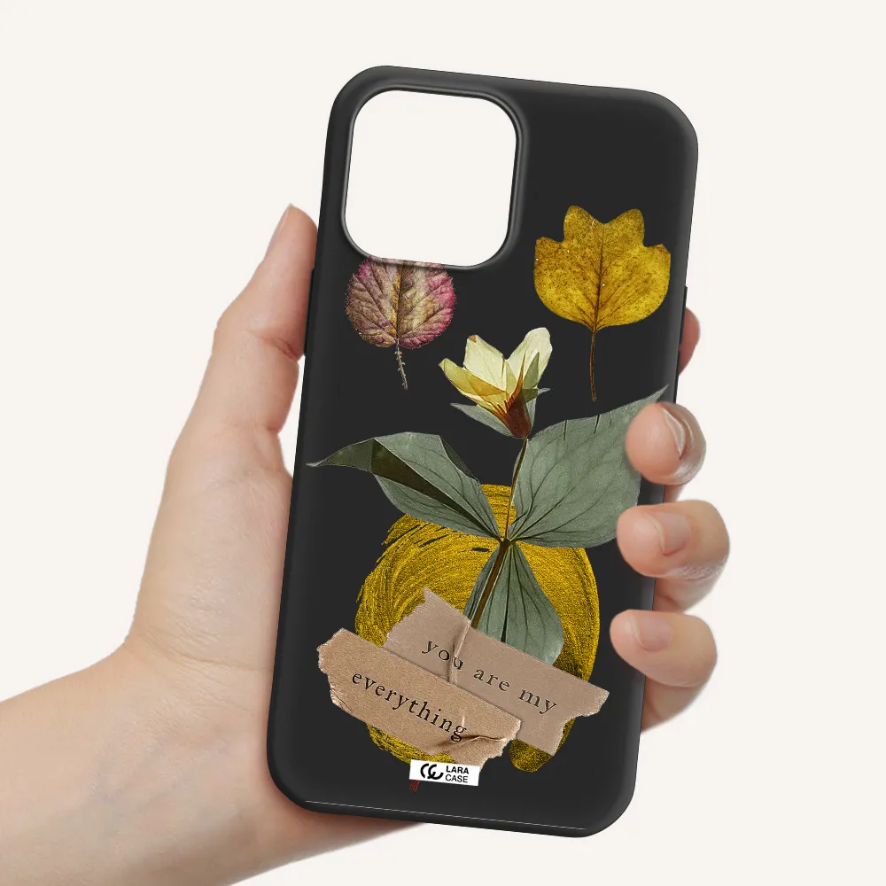 a flower with leaves and a box Apple iPhone 13 Pro Max Silicone black Case