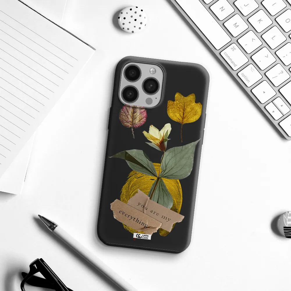 a flower with leaves and a box Apple iPhone 13 Pro Max Silicone black Case