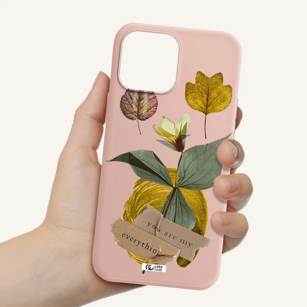 a flower with leaves and a box Apple iPhone 13 Pro Max Silicone pastel pink Case