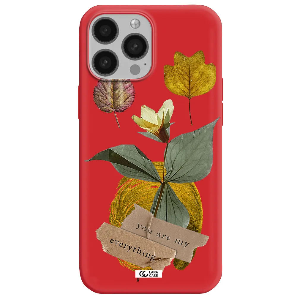 a flower with leaves and a box Apple iPhone 13 Pro Silicone Imperial Red Case