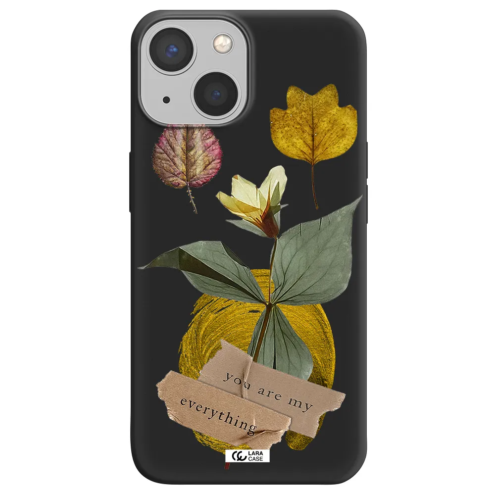 a flower with leaves and a box Apple iPhone 13 Silicone black Case