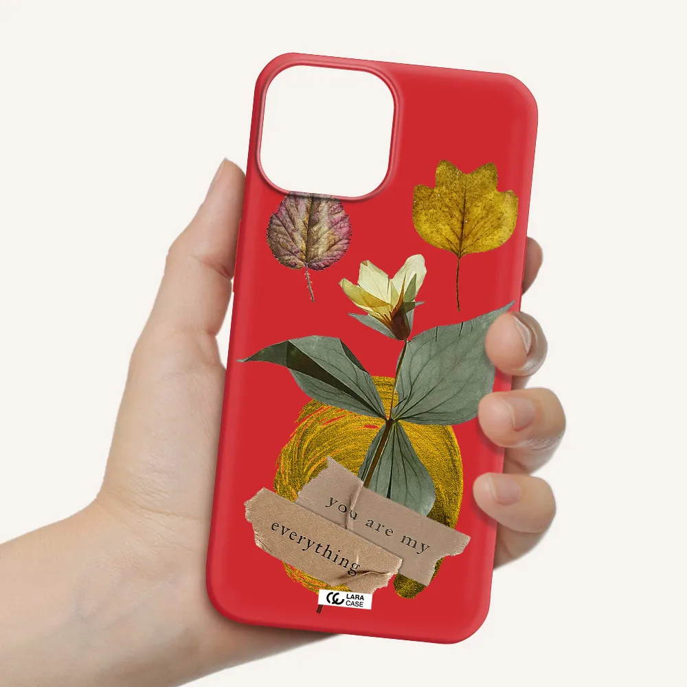 a flower with leaves and a box Apple iPhone 13 Silicone Imperial Red Case