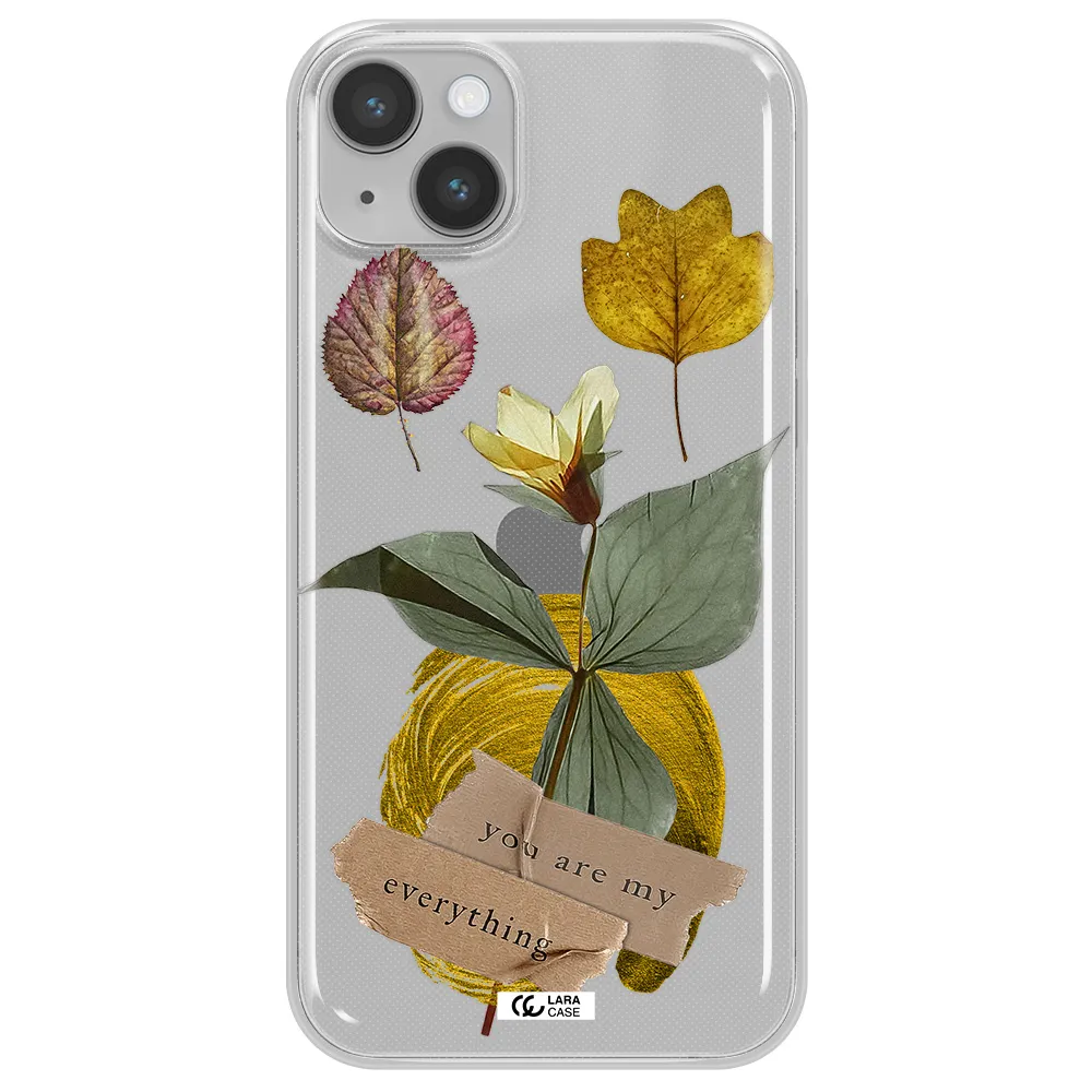 A Flower With Leaves And A Box Apple Iphone 14 Clear Tpu Case