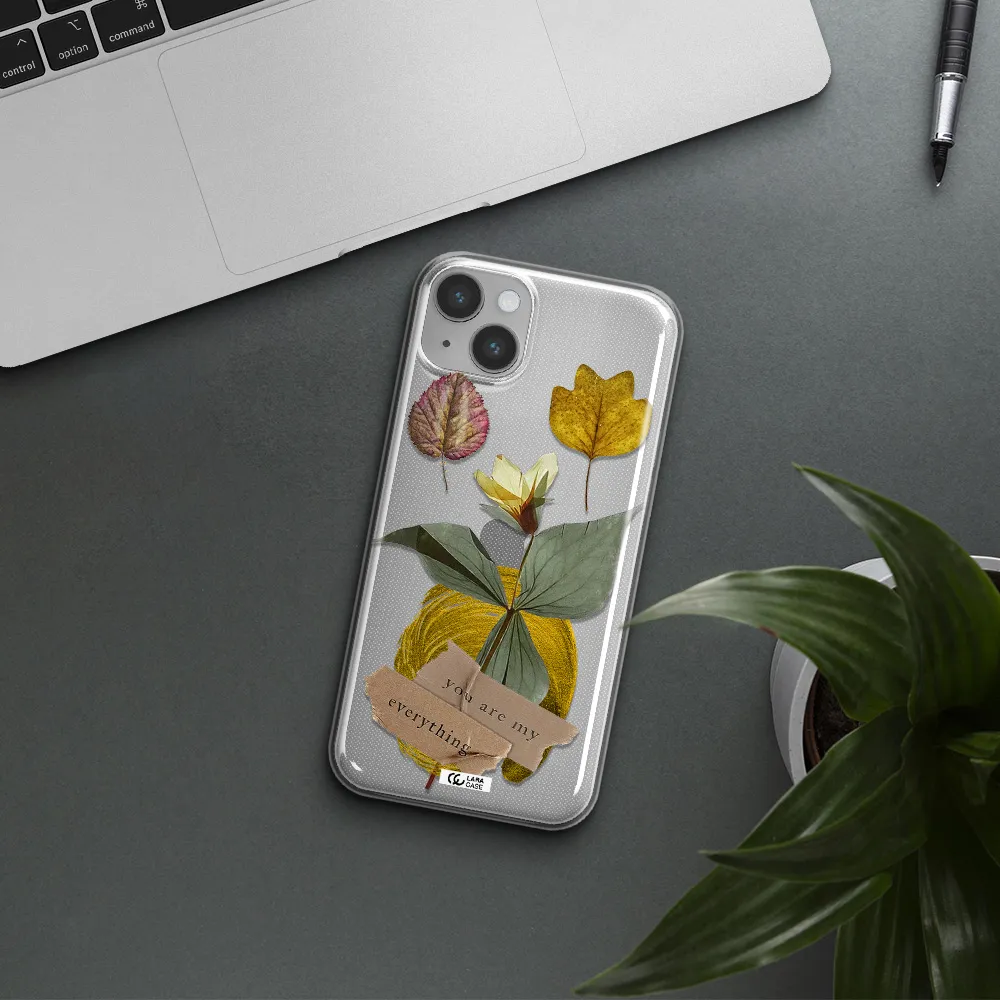 A Flower With Leaves And A Box Apple Iphone 14 Clear Tpu Case