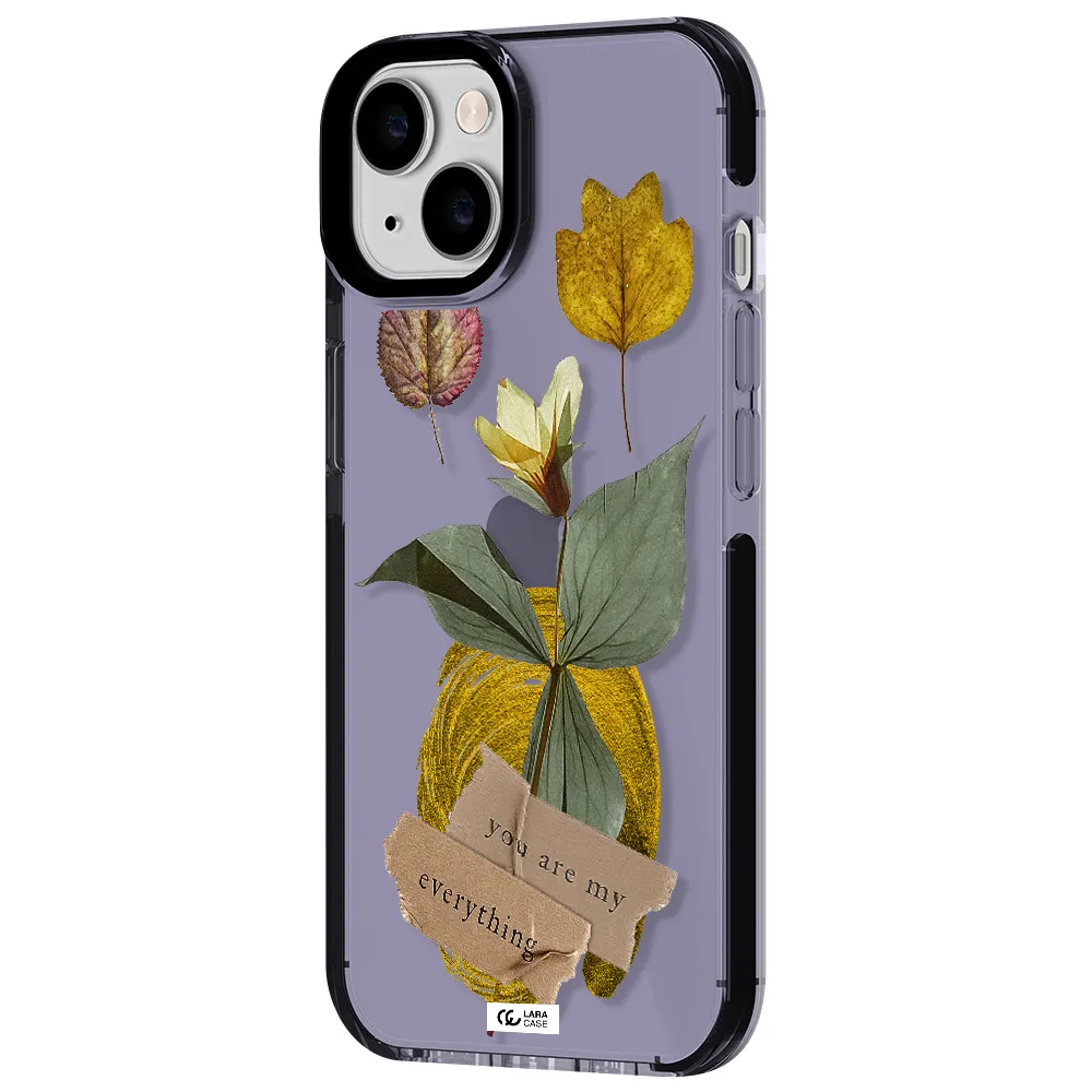 a flower with leaves and a box Apple iPhone 14 impact Lilac Case