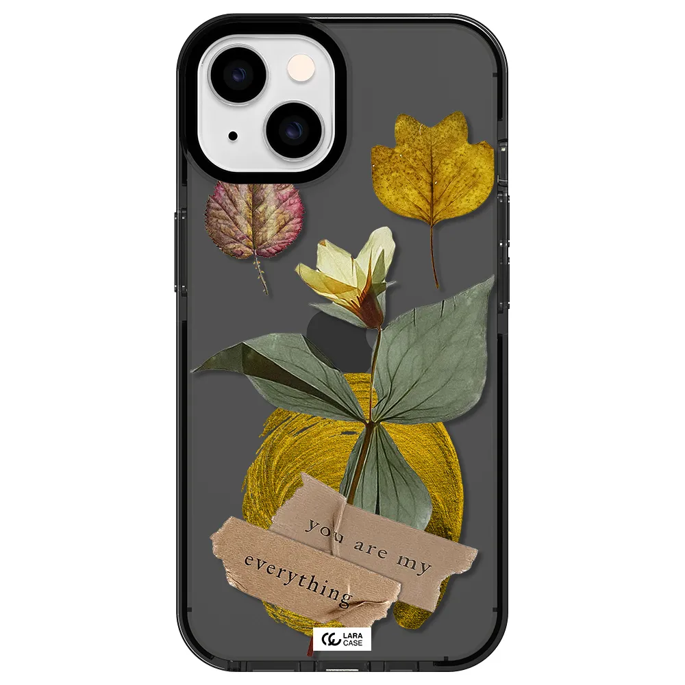 a flower with leaves and a box Apple iPhone 14 impact Smoke Black Case